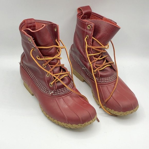L.L. Bean Shoes - LL BEAN Women's Red Limited Edition Leather Round Toe Lace-up Duck Boots Size 7M